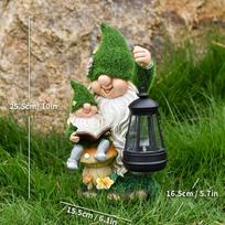 Flocked Dwarf Gnome Figurine, Solar-powered Outdoor Lamp, Garden Statue, Courtyard Home Decoration, Craftwork BY25041