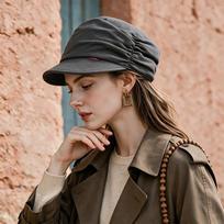 Retro stack hat women's new lazy short-brimmed newsboy hat big head circumference showing face small bag head hat cold hat regular autumn and winter style black
