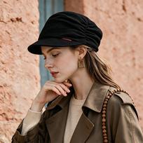 Retro stack hat women's new lazy short-brimmed newsboy hat big head circumference showing face small bag head hat cold hat regular autumn and winter style black