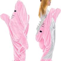 Shark Onesie Pajama Cartoon One Piece Wearable Plaid Blanket Cosplay Halloween Party Winter Warm Loungewear Unisex M rožinė