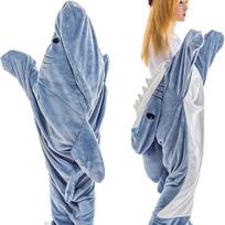 Shark Onesie Pajama Cartoon One Piece Wearable Plaid Blanket Cosplay Halloween Party Winter Warm Loungewear Unisex M mėlyna