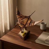 Mechanical Manta Skate Statue Handmade Sculpture Wood Grain Gear Themed brown