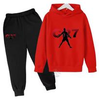 CR7 Vaikiškas Pavasario/Rudens Sportinis Rinkinys, Su Futbolo Spaudiniu Hoody ir Kelnės, 2025 Metų Leidimas, Festivalis. Size 100 black
