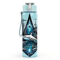 1PC Dark Shark Ocean Monster Print 750ml Color Plastic Sports Water Bottle Leakproof Flip Straw Lid Suitable for Sports Office Home Use tamsiai mėlyna