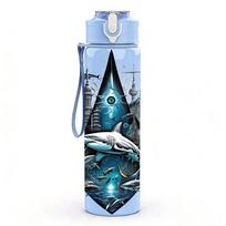 1PC Dark Shark Ocean Monster Print 750ml Color Plastic Sports Water Bottle Leakproof Flip Straw Lid Suitable for Sports Office Home Use mėlyna