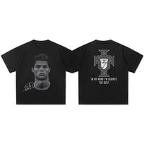 Cristiano Ronaldo Head Casual T-shirt Luxury Brand for Men and Women Top M gray