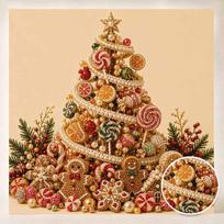 Pearl painting Christmas tree gingerbread candy art kit handmade DIY home decor painting 30x30 brown