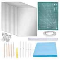 36-Piece Metal Embossing Craft Set with Aluminum Sheets, Assorted Hand Implements, Work Pad and Trimming Base for Detailed Relief Creations 1