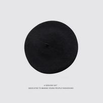 Vilnonė beretė moterims rudeniui žiemai universali retro dailininko skrybėlė M（56-58cm） black