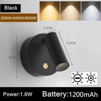 LED Sieninis Šviestuvas Miegamajam Su Jutikliniu Jungikliu USB Įkraunamas Juodas Baltas Magnetas Magnetinis Pagrindas Pritemdomas Prie Lovos Studijoms Skaitymui 1200Mah Without remote juoda