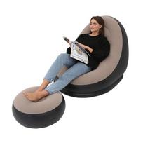 New Foldable Inflatable Sofa with Footstool - Thick, Portable Outdoor Recliner, Available in Four Colors Sofa 116*96*83cm, Footstool 61*31cm gray