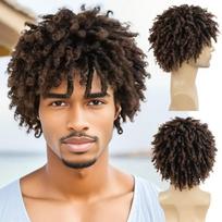 Sintetinis Trumpas Juodas Plaukas Afro Garbanotas Perukas su Kirpčiukais Natūralus Purus Perukas Juodaodžiams Vyrams Cosplay Aukštos Temperatūros beige