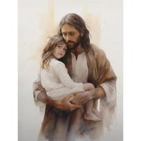 Jėzus ir vaikas Kristus su berniuku Jėzumi Portretas Kristus Darželis Akvarelės Plakatas Drobės tapyba Sienos paveikslai Namų dekoras 60cm×90cm NoFrame