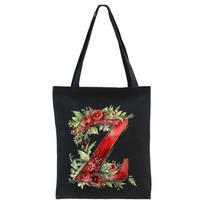 26 English letters A-Z floral print student canvas bag fashion portable shopping bag shoulder bag No specification black