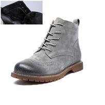 Fashion Women Booties Fur 2025 Autumn Genuine Leather Female Short Boots Suede British Lace Retro Trend Women Ankle Boots 39 gray