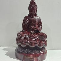 Resin Guanyin Buddha Lotus Figurine - Solid Wood Home Decor Handicraft Gift. black