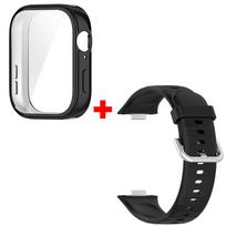 Silikoninis laikrodžio dirželis + dėklas, skirtas Huawei Watch Fit 3, keičiamas dirželis Huawei Watch Fit3, dirželis su dėklu, ekrano apsauga Huawei Watch Fit 3 black