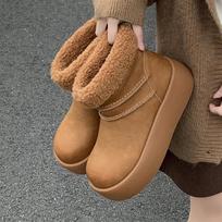 Fur Women Snow Boots Flats Platform Casual Cotton Shoes   Warm Comfort Sport Ankle Boots Winter Walking Mujer 40 brown