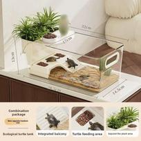 New Plastic Turtle Tank Easy Clean Transparent Reptile Terrarium Large Capacity Multi-functional Turtle Habitat for Amphibian beige