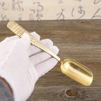 Pure copper teaspoon, brass tea spatula, copper sub-teaspoon, long handle hammer pattern tea spoon, tea set accessories six gentlemen Tea shovel with fishtail handle žalvaris