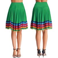 Women Colorful Elastic Dance Skirt for Flamenco Ballroom Dance Folk Dancing Stage Performance Costume L 55cm žalia