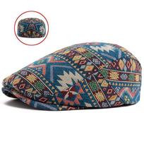 New Ethnic Style Jacquard Beret Hat for Women - Artistic Retro Spring/Summer Flat Cap Adjustable gray