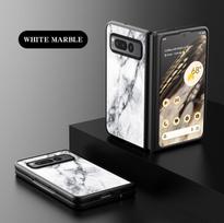 Tempered Glass Back Case For Google Pixel Fold Pixel FOLD Marble Phone Cover For Pixel Fold white