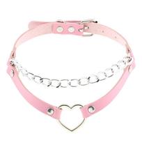 Diezi Madingas Punk Rožinis Nėrinių Odinis Choker Kaklo Grandinėlė Moterims Vyrams Torques Harajuku Gotikinė Apskritimo Širdies Pakabukas Kaklo Papuošalai white