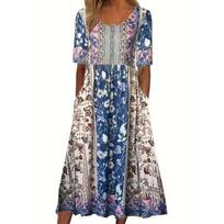 Boho gėlių rašto ilga vasarinė suknelė su kišenėmis XXXXXL gray
