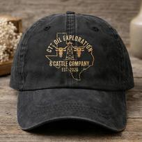 Ctt Oil Exploration & Cattle Company Texas Retro Baseball Cap - Western & Ctt Oil Back Print, Casual - Hat Suitable For Ranch ONE SIZE black