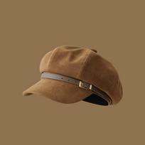 Casual British Style Pu Leather Beret Belt Buckle Brown Suede Octagonal Hat Korean Style Newsboy Cap Painter Hat Streetwear ruda