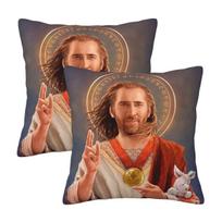 Nicolas Cage, Saint Nicolas Of Cage 2 Pcs Square Pillowcase Pillow Cover Cushion Decor Comfort Throw Pillow For Home Sofa Peach skin 35*35(CM)-2Pcs