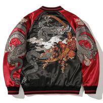 Siuvinėtas Drakonas Kontrastingos Spalvos Laisvas Kasdienis Švarkas Vyrams Aukštos Gatvės Harajuku Madingas Beisbolo Paltai Hip Hop Viršutinis Drabužis Gatvės Kasdieniam Dėvėjimui L juoda
