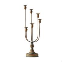 6 Arm Candelabra Worn Finish Tabletop Bronze Toned Iron Candle Stand brown