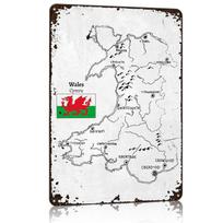 Handdrawn Wales Map Metal Poster Tin Sign Wall Art Gaming Room Decoration Garage Customizable Metal Signs for Home Decoration 30x40cm(11.8x15.7inch) white