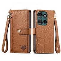 Piniginės dėklas Motorola Moto G 5G Edge 60 50 40 30 Ultra X30 E22 E15 E13 4G Su užtrauktuku, pinigine, riešo dirželiu, atverčiamas kortelių laikiklis For Edeg Plus 2023 ruda
