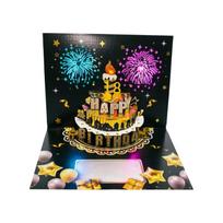 3D -Up Birthday Card with Sound and Light, Blow Out Candle Feature - Greeting Card for Birthday Celebration One Size black