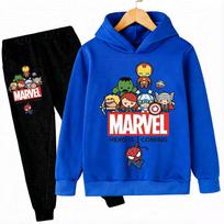 Rudens Vaikų Hoodies Rinkinys Berniukams Voras Animacinis Spausdinimas Megztinis su Gobtuvu ir Ilgos Kelnės Dviejų Dalių Rinkinys Vaikams Laisvalaikio Plonas Sportinis Kostiumas 130 black