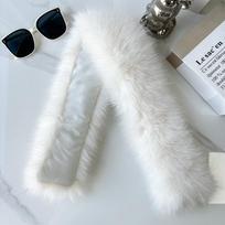 Moteriškas juodai baltas dirbtinio lapės ir meškėno kailio apykaklė pūkinei striukei, kepurei - perkama atskirai special offer straight strip milk white white