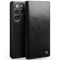 Qialino natūralios odos telefono dėklas, skirtas Samsung S24 S23 S26 S25 + Plus Ultra, verslo stiliaus, madingas, prabangus, su kortelių angomis Galaxy S26 Ultra juoda
