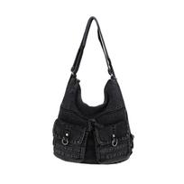 Large Capacity Casual Denim Shoulder Bag Women's Handbag Retro Commuter Versatile Handheld Multi-Functional Student Backpack juoda