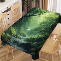 VIKAMA Nordic Forest Vandeniui atsparus staltiesė Miško upelio kraštovaizdis Restoranas Natūralus Instagram stilius Namų dekoras 54*72inch(137cm*183cm） beige