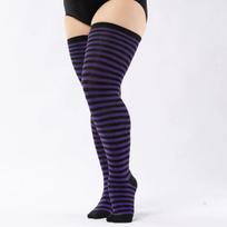 Freeauce Large Plus Size Girls Thigh High Striped Black Stocking Ladies Over Knee Long Socks Leg Warmers 5Xl For Oversized Women Plus size black