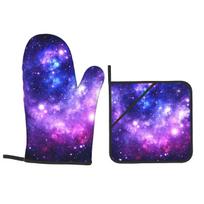 Purple Blue Galaxy Nebula Oven Mitts and Pot Holder Sets of 2 for Baking Kitchen Cooking BBQ Resistant Non-Slip Gloves One Size purple