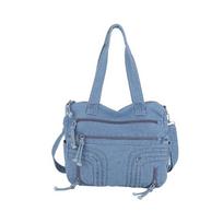 Denim Multi-Pocket Large Capacity Crossbody and Tote Shoulder Bag for Class or Travel 31*10*27 cm šviesiai mėlyna spalva