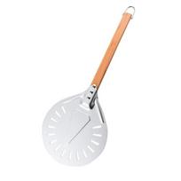 Prekyboje: 7/8/9/10 colių apvalus perforuotas anoduotas picos padėklas su trumpa rankena Vertical Stripe Black Handle Medium Round white
