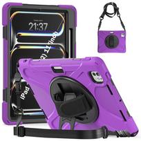 Shockproof Case For iPad Pro 11 12.9 13 M2 M4 Cover iPad Air 13'' 11'' 4th 5th 10.9 11th 11 Funda Coque+Shoulder Strap iPad Air 2 violetinė