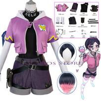 Aukštos kokybės Gvazdikėlio Cosplay Moteriškas Gvazdikėlio Cosplay Perukas Kostiumas Violetinis Švarkas Pilnas Komplektas Uniforma Nemirtingas Apranga Moteriai XL pink