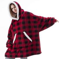 21 Lazy Day Hooded Fleece Pajama Set - Warm Pullover Blanket for Indoors & Out One Size Vacuum Pack black