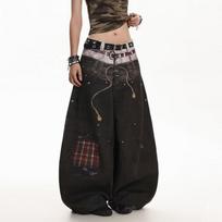 Washed Vintage Wide Leg Denim Pants Men Women High Waist Loose Fit Streetwear Trousers XXXL juoda